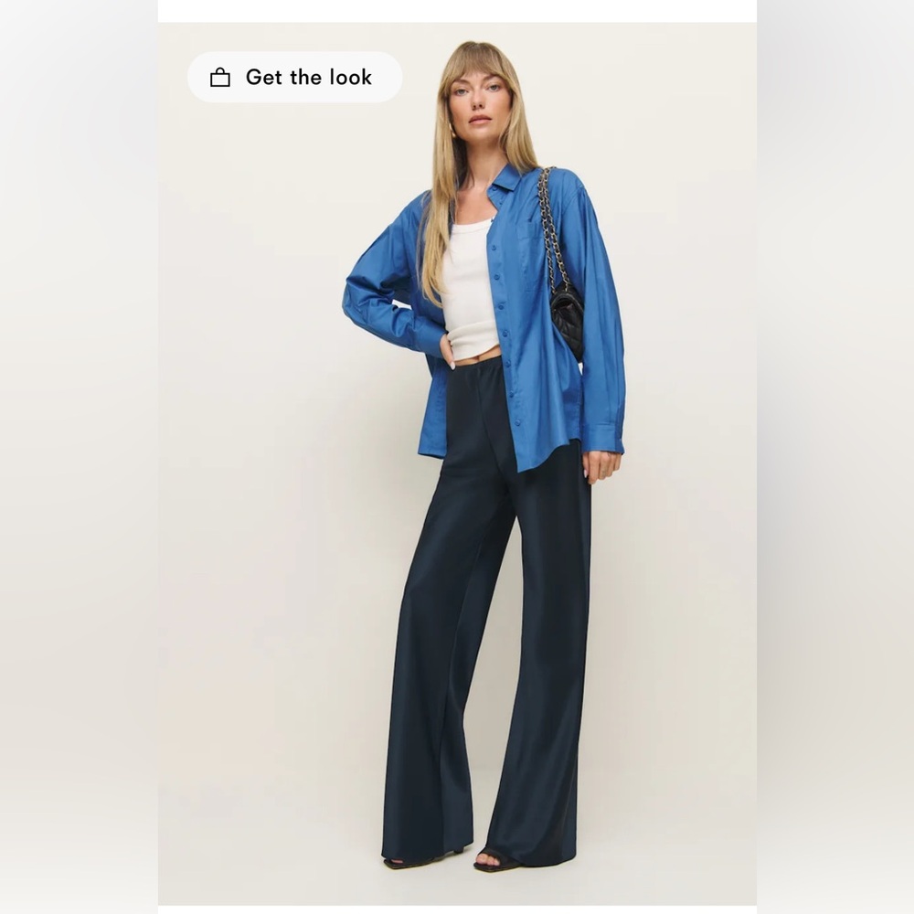 Reformation Gale Satin Mid Rise Bias Pant Blue - Size XS